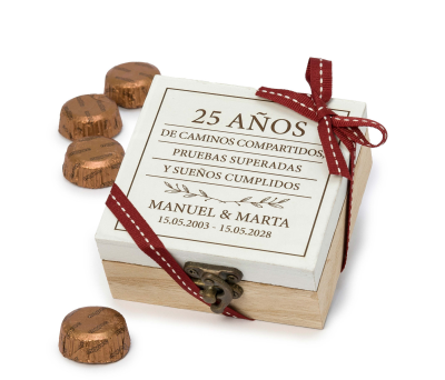 Caja madera 25 aniversario personalizada 4bombones - AWB54