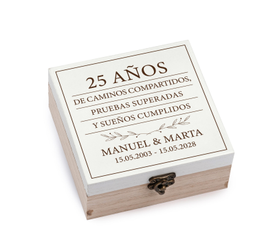 Caja madera 25 aniversario personalizada 8x4x8cm. - AW54