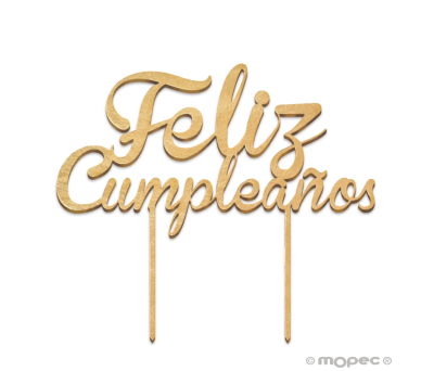 Cake topper dorado de madera Feliz Cumpleaños 18x16 cm.. - AW199.1