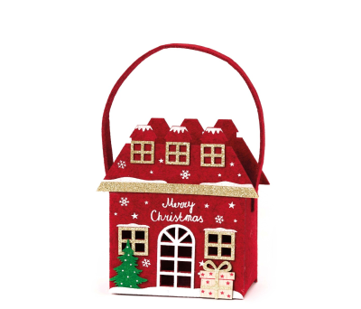 Cesta casa Merry Christmas fieltro y lamé dorado 26 cm(asas) - ANA97