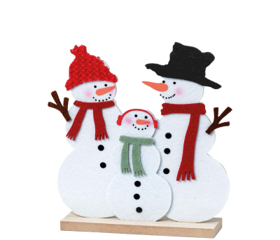 Figura familia muñecos de nieve con base madera 18cm. - ANA124