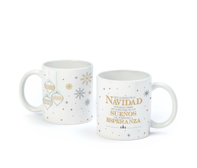 Taza copos de nieve con mensaje navideño en caja regalo - ANG7